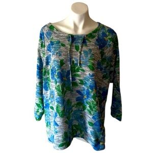 Ruby Rd. Women’s Gray Blue Floral Fleece Sweatshirt Size 2X Plus Size